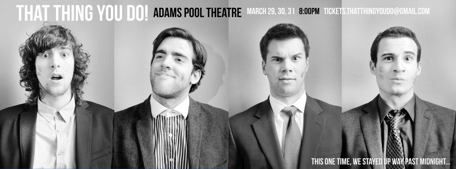 Black-and-white That Thing You Do poster with four male cast portraits.