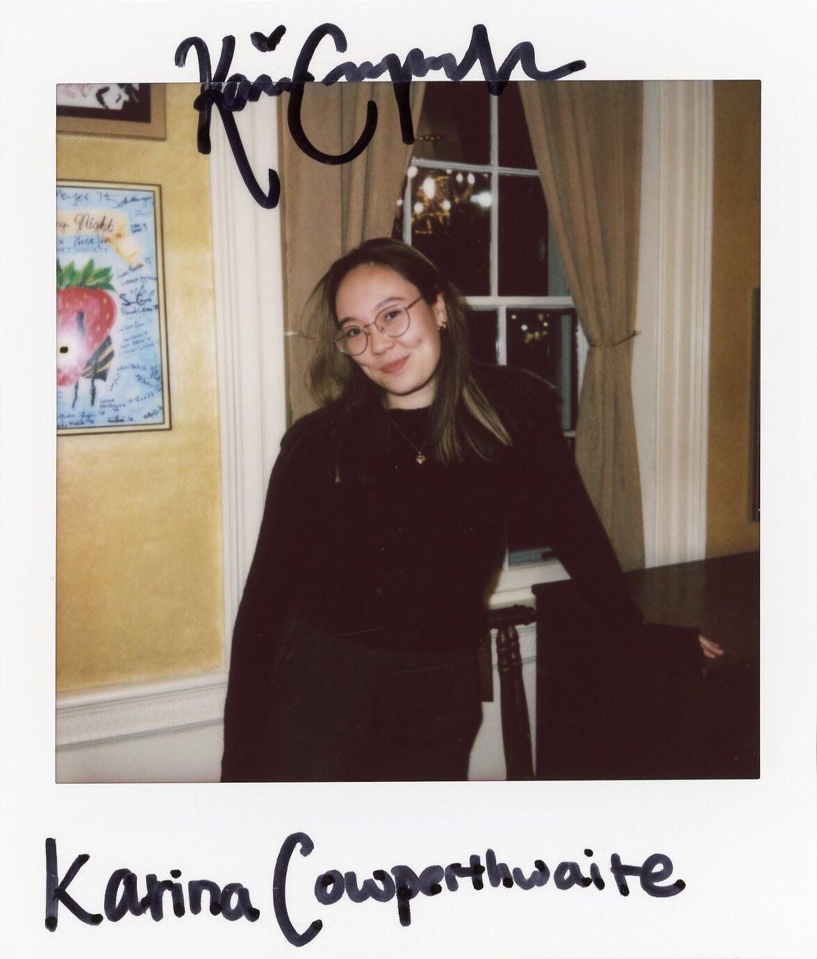 Signed cast Polaroid portrait of Karina Cowperthwaite.