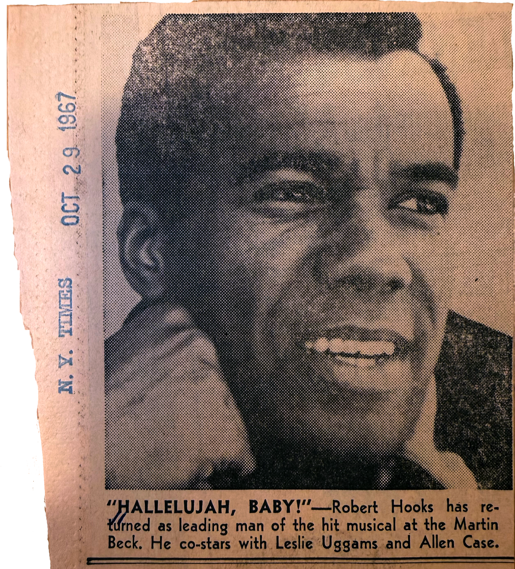 Vintage newspaper portrait of Robert Hooks in Hallelujah, Baby!